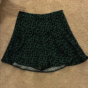 Zara Black and Green Floral Skater Skirt